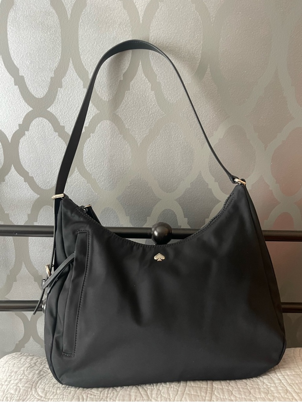 kate spade Black Nylon Shoulder Bag with Gold Accent